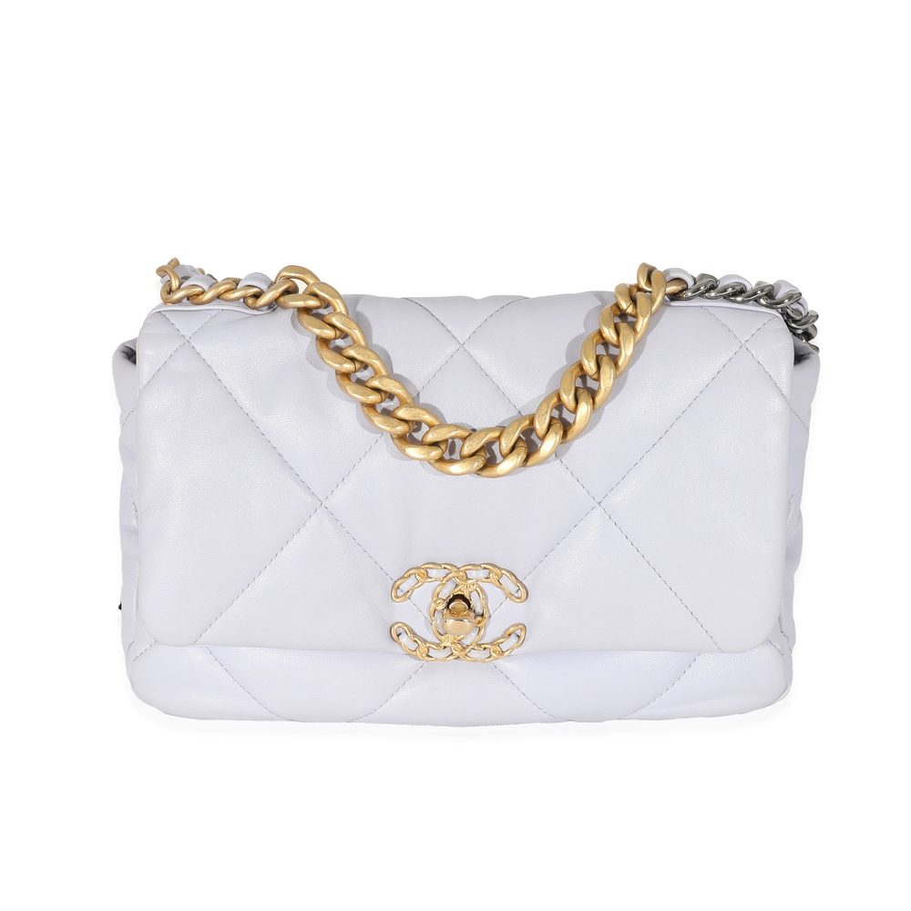 Chanel 21k Light Purple Shiny Lambskin Small Chanel 19 Flap Bag